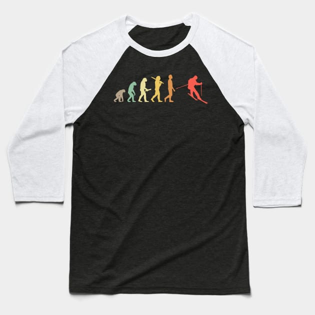 Retro Skiing Evolution Gift For Skiers Baseball T-Shirt by OceanRadar